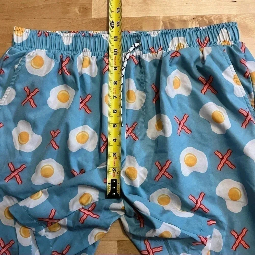 Mosmann Australia Blue Bacon Eggs Swim Trunks Men's Board Shorts Sz XL Lined